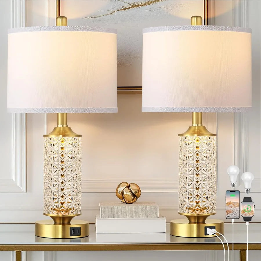 Lot de 2 Lampes de Chevet Dorées USB - routine du soir apaisante